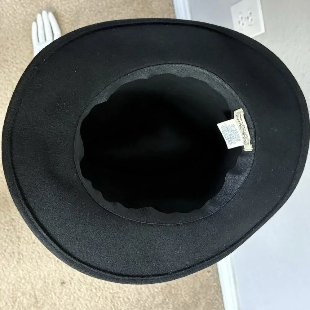 Vintage Y2K Lucky Brand Wool Fedora Hat Braided Fringe Leather Band Black